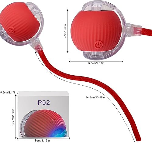 Miniatura 2 de Pelota interactiva de juguete para perros y gatos pequeño juego para mascotas con luz LED y cola de cuerda para activar el movimiento, lindo regalo