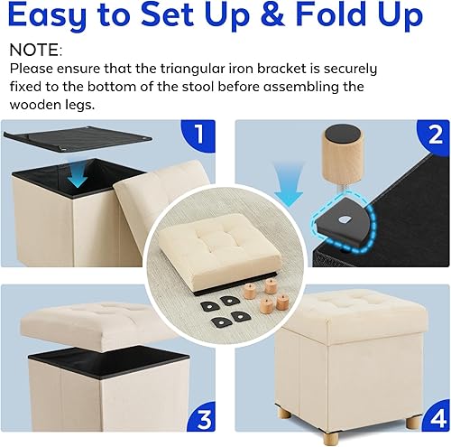 Vista 4 de BRIAN & DANY Otomana de 15 pulgadas con almacenamiento, reposapiés otomano cuadrado de almacenamiento pequeño con patas, taburete otomano