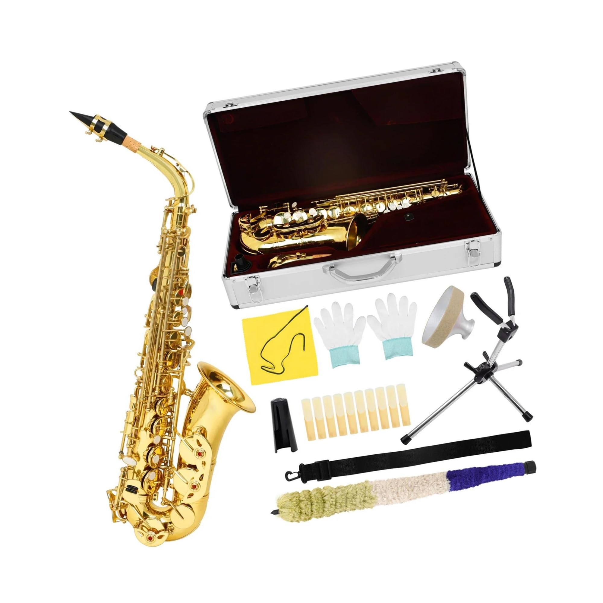 Eb Saxophon Messing Alt Set Professionelles Holzblasinstrument Mit Zubehör Für Anfänger Standard-Saxophon