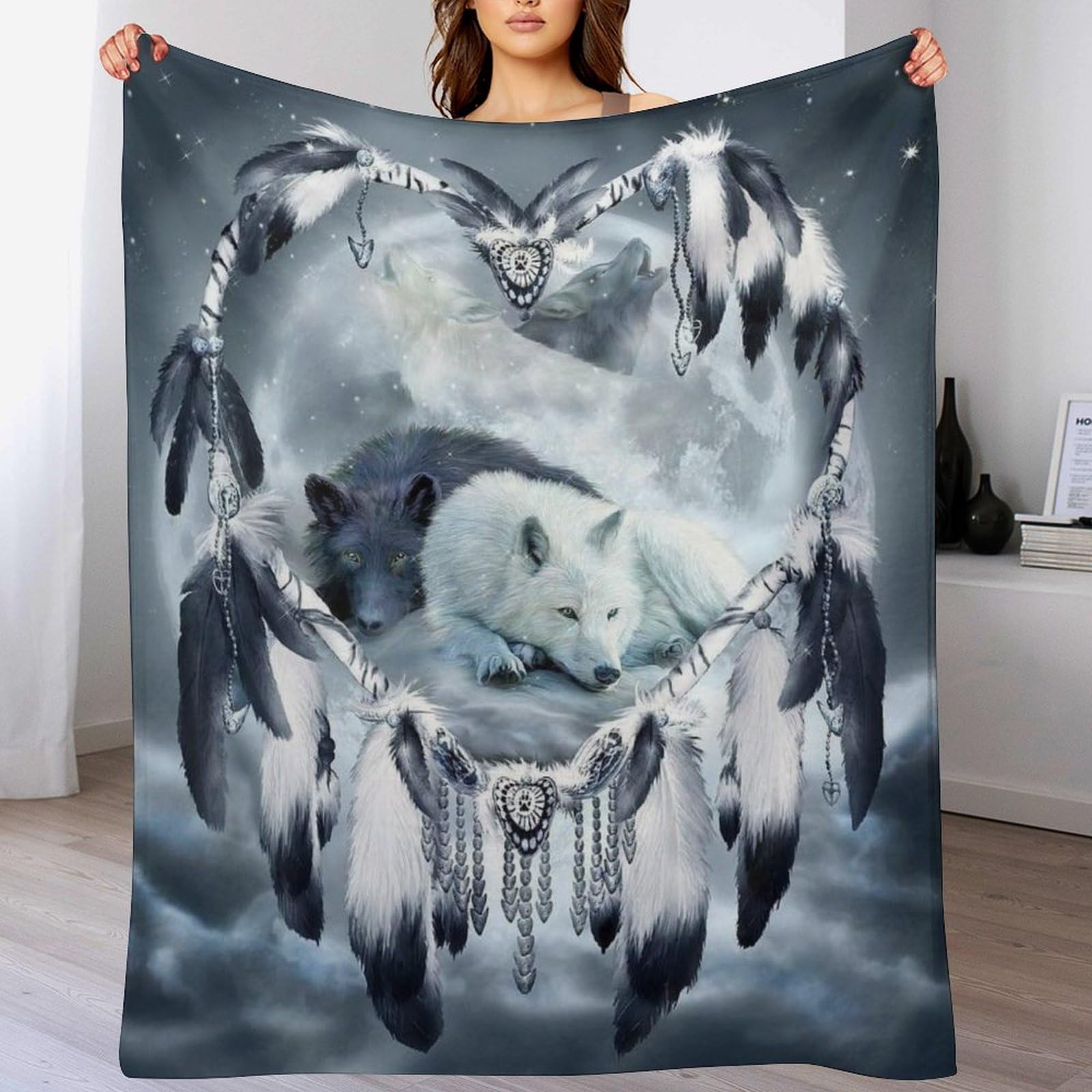 Couverture imprimée loup dreamcatcher 3D, le cadeau idéal pour décorer une chambre d'adolescent