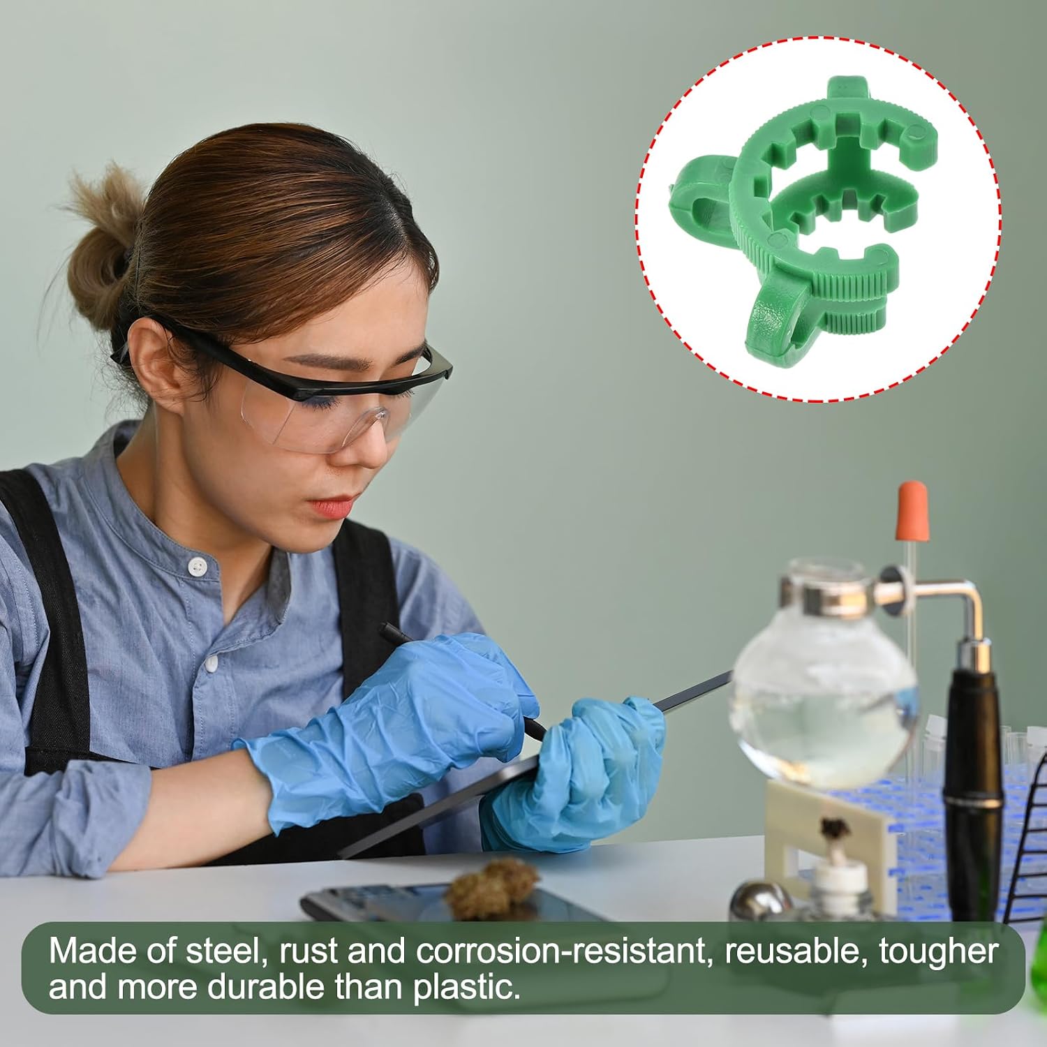YOKIVE 10 Pcs Joint Clip, Lab Plastic Clips | Fixing Glass Instruments, Great for 14/20mm and 14/35mm Glass Taper Joint Laboratory Connector (Green)