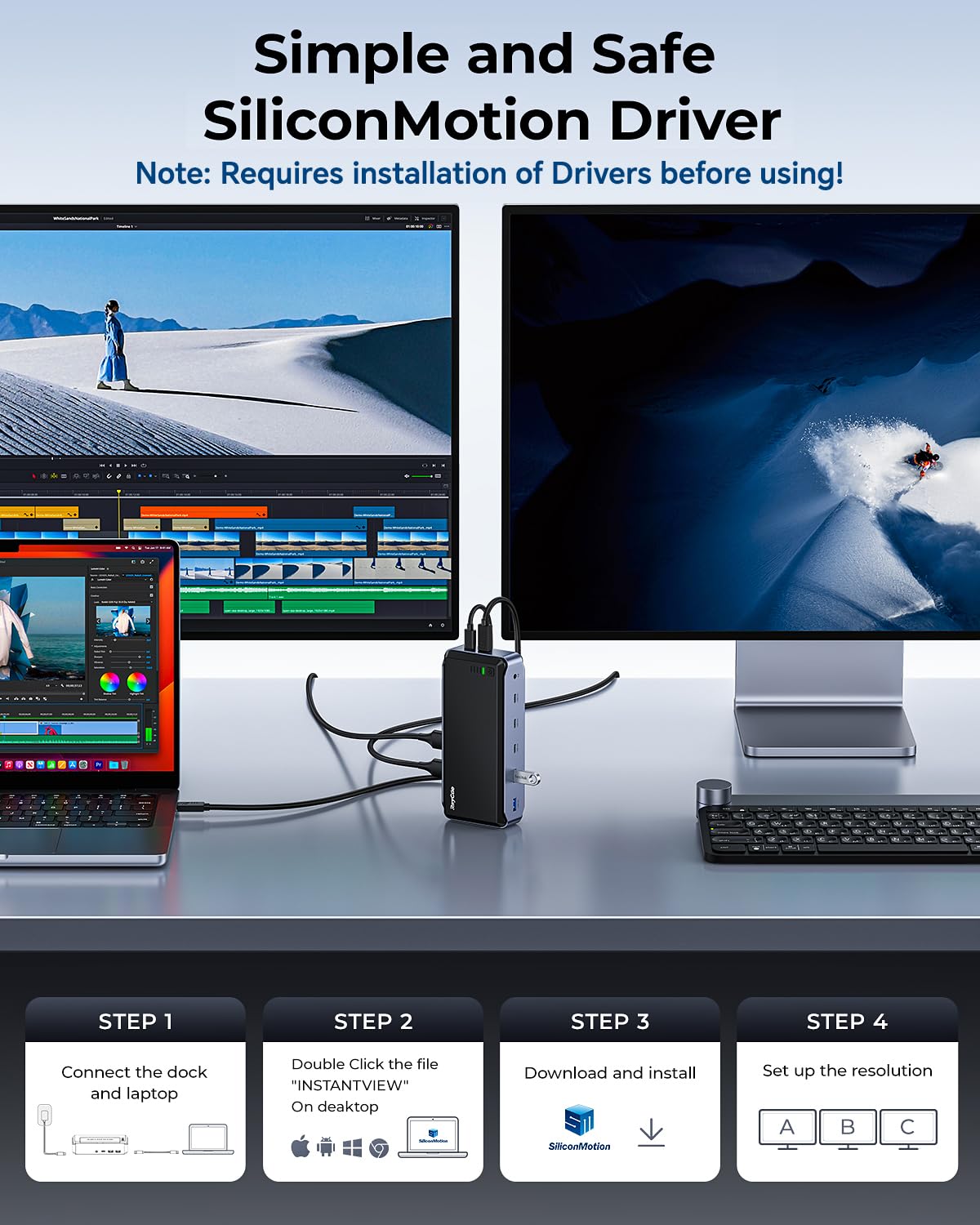 RayCue - Estación de acoplamiento USB C, triple monitor, estación de acoplamiento 15 en 1 para MacBook Pro, M1/M2, Mac, Windows, estación de acoplamiento para laptop, doble monitor con HDMI*3, RJ45,