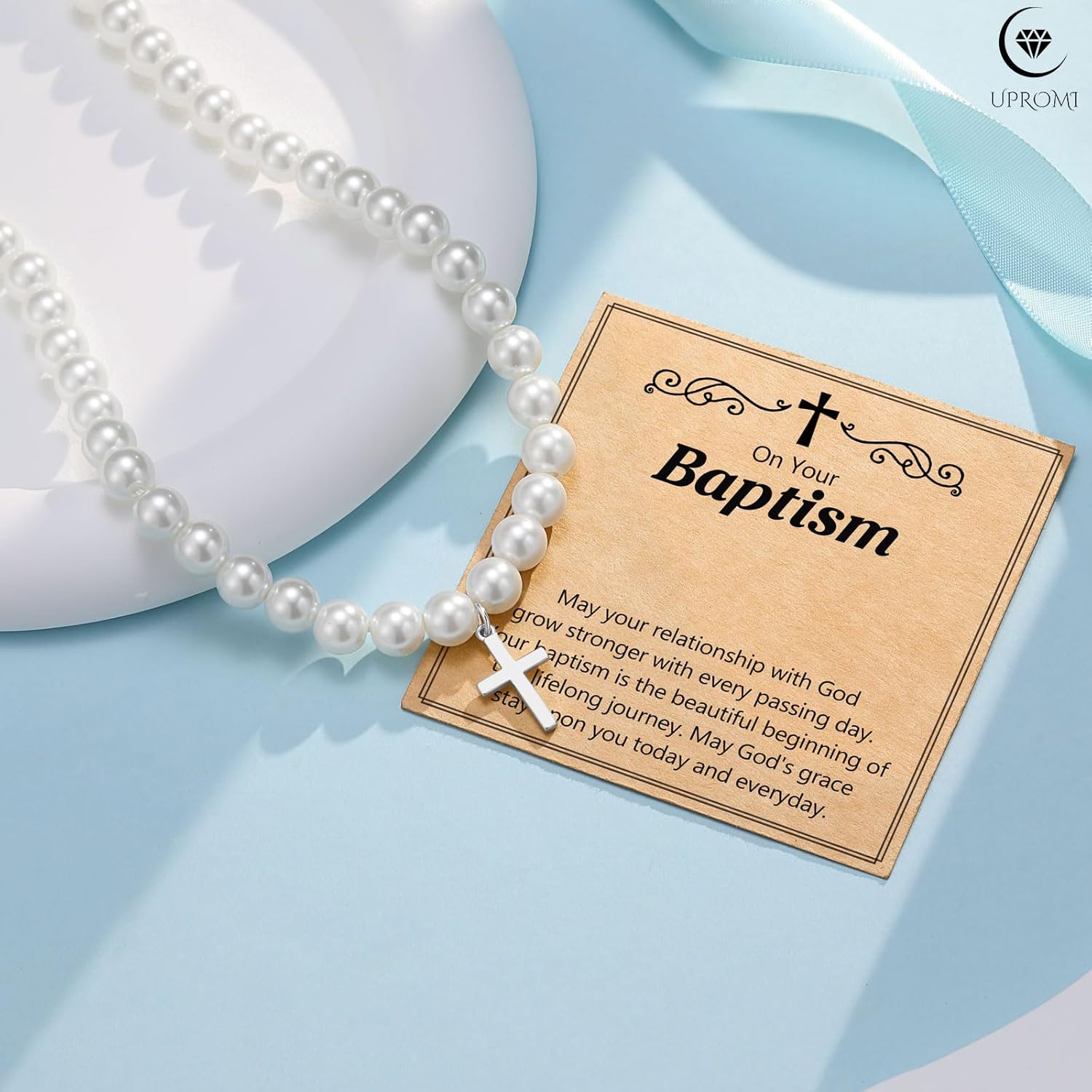 UPROMI Baptism/First Communion Gifts for Girls Pearl Cross Necklace - Image 5