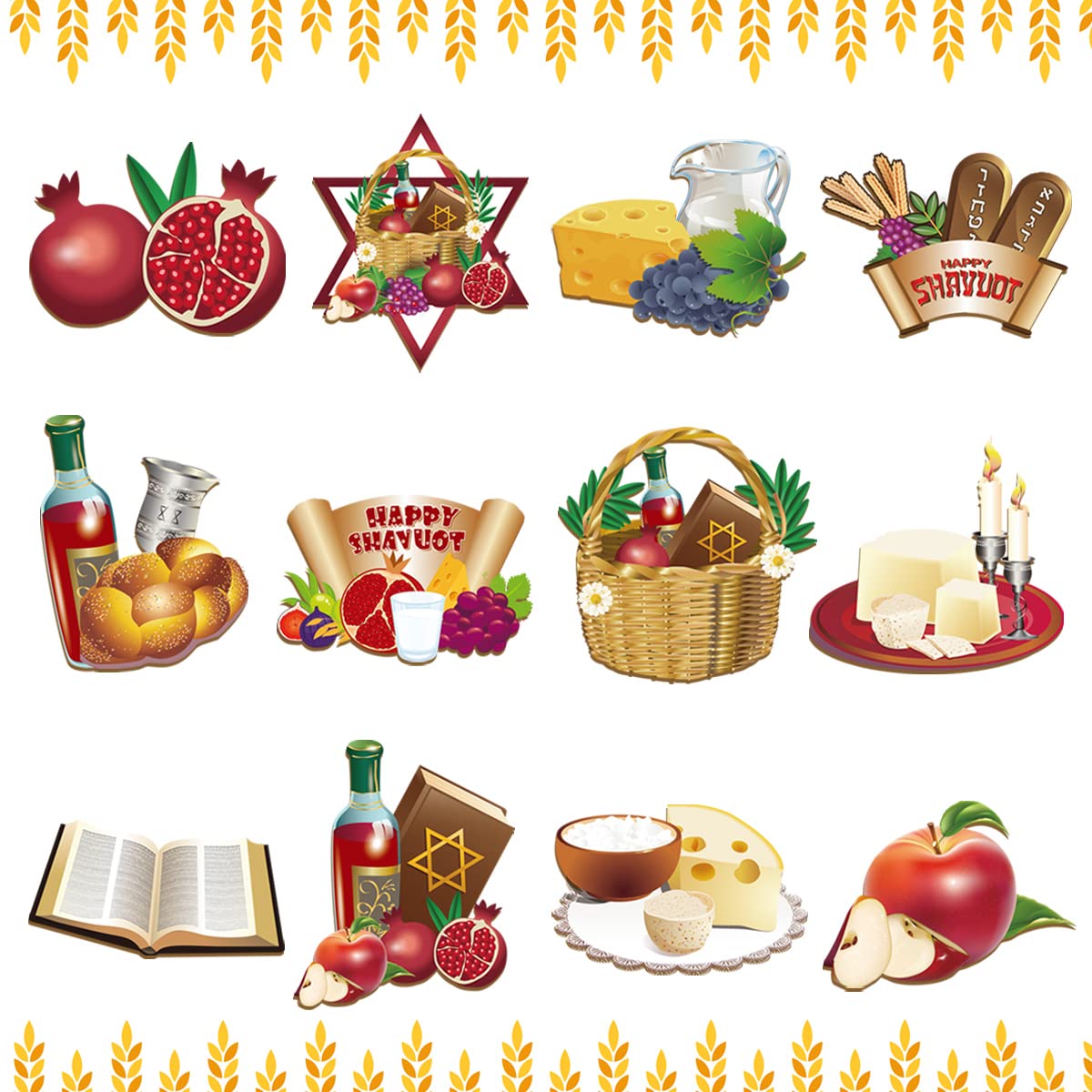 CMUSKO Shavuot Ornaments - 24pcs Hanging Wood Signs Jewish Holiday Party Supplies, Feast of Weeks Decorations, 12 Unique Designs, Reusable, Ideal for Home Decor