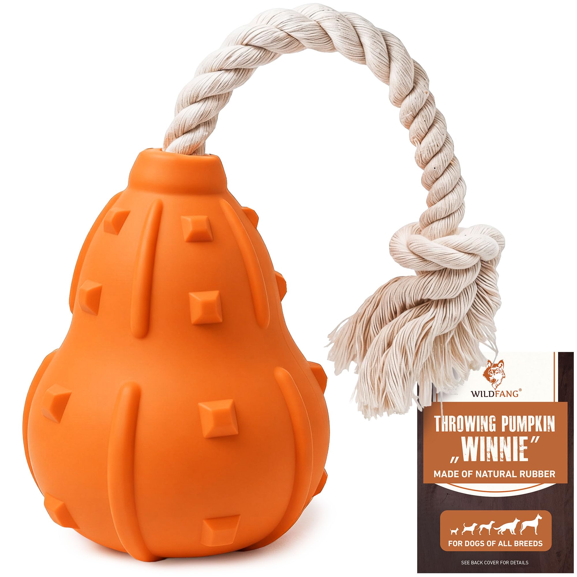 Wildfang® 100% Natural Rubber Dog Chew Toy, Pumpkin Fetch Toy Winnie - Extremely Durable for Aggressive Chewers, Non-Toxic, BPA Free, Environmentally Friendly — image 1