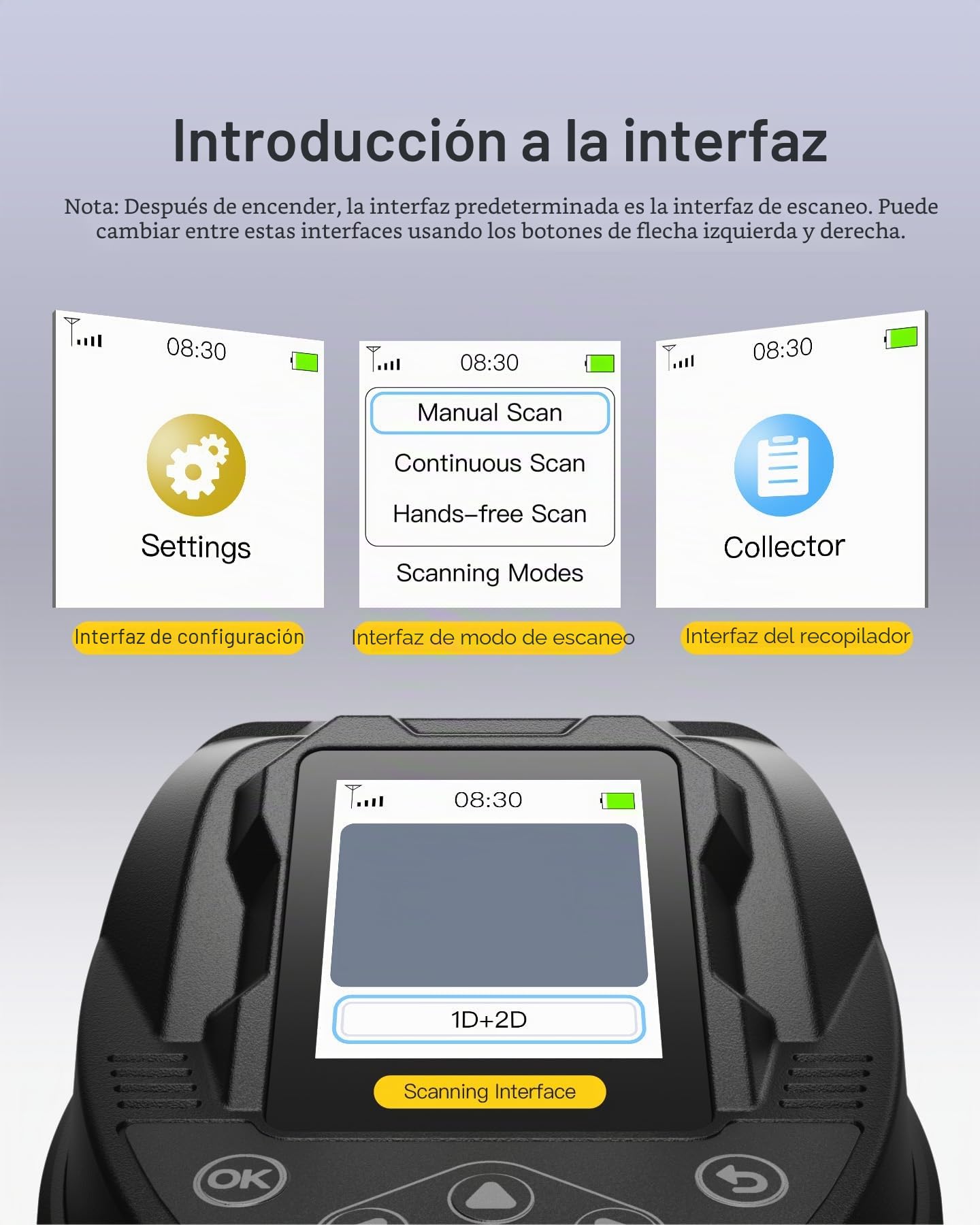 Inateck Escáner de Códigos de Barras Inalámbrico 2D con Pantalla, Doble Sensor CMOS CCD para Códigos Largos y Borrosos, Lector QR Bluetooth con Base de Carga, Teclado de Configuración, Soporta App SDK