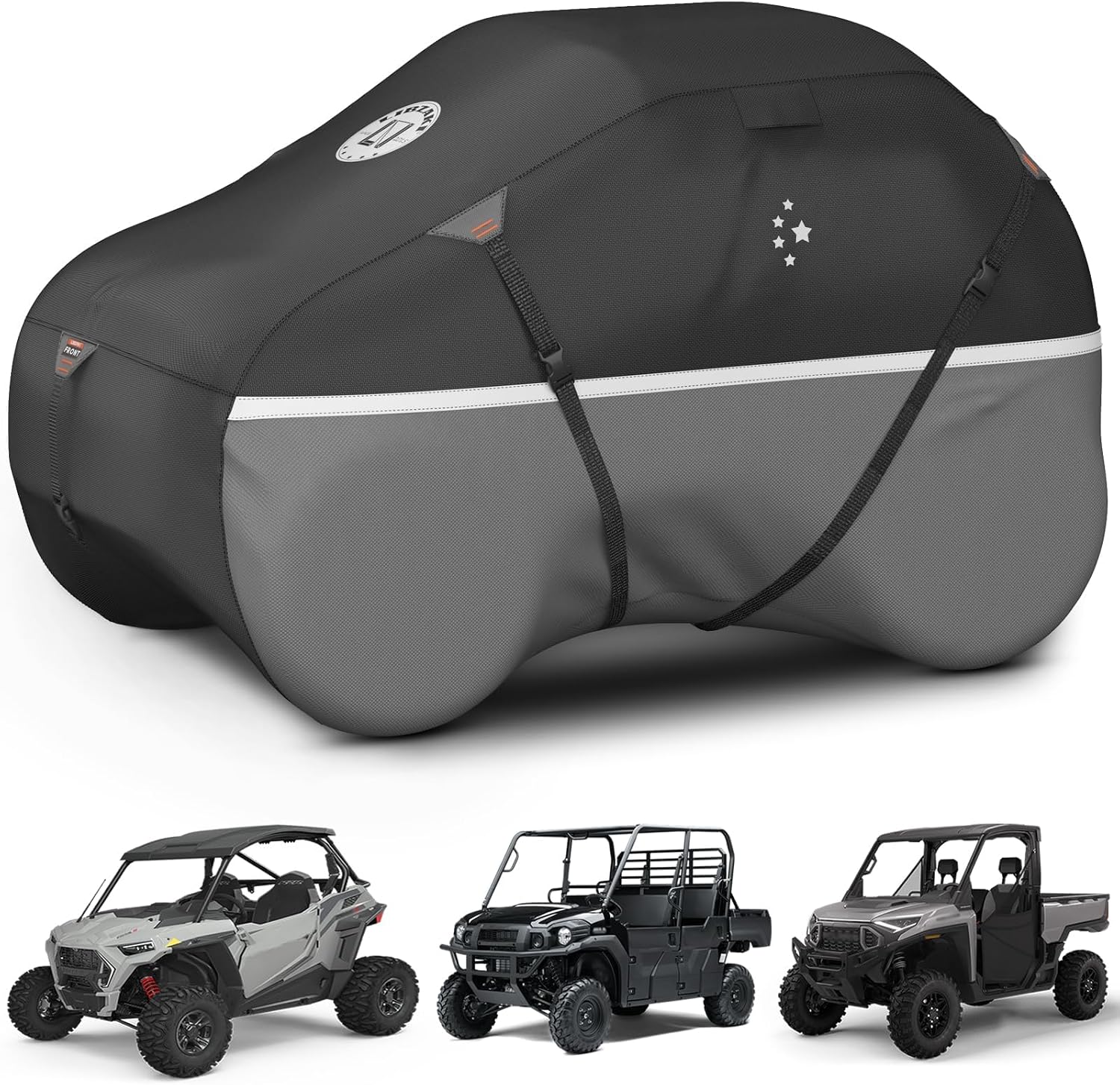 LIBZAKI UTV Covers,420D Heavy Duty Waterproof UTV Cover 2-3 Seaters/4-6 Seaters for Polaris Ranger RZR PRO XP 4 Yamaha Rhino Can-Am Defender Pioneer Kawasaki Mule Sxs Teryx Black/Gray-XL