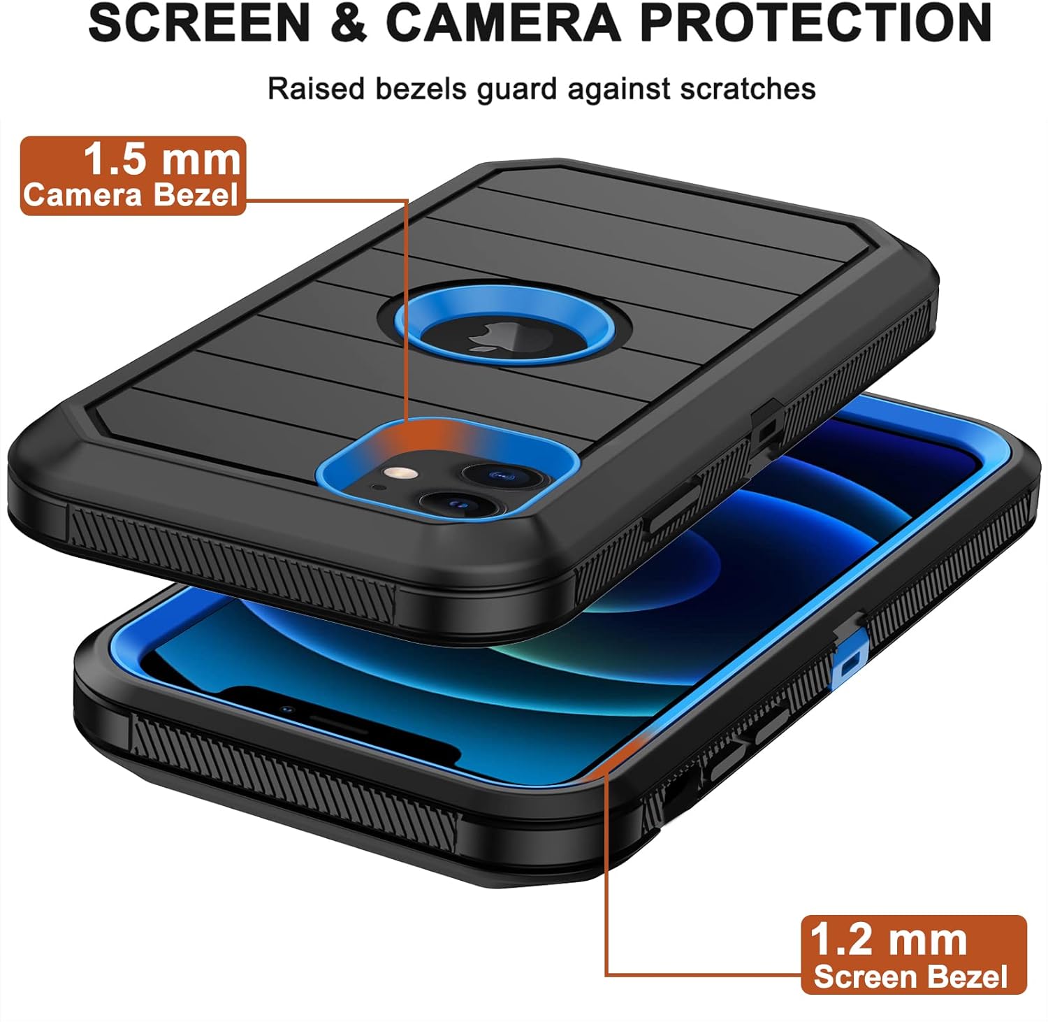 RubCase for iPhone 12 Case, iPhone 12 Pro Case with Belt Clip Holster, 2X Screen Protector, Heavy Duty Military Grade Full Body Shockproof Rugged Protective Cover for iPhone 12/12 Pro (Black Blue) - Image 5