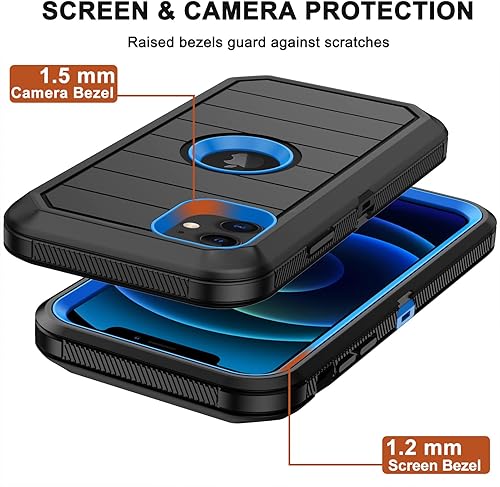 Miniatura 5 de Funda para iPhone 12, iPhone 12 Pro con funda de clip para cinturón, 2 protectores de pantalla, resistente grado militar, cuerpo completo, a prueba