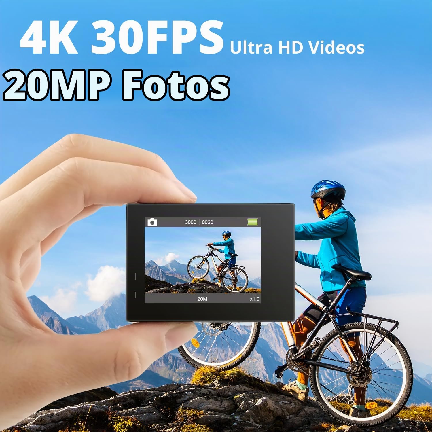 AKASO Action Camera 4K 20MP Action Kamera/Unterwasserkamera mit Bildstabilisierung Zoom Zeitraffer, 30m Camcorder mit Fernbedienung 2 Akkus und Zubehör Kit
