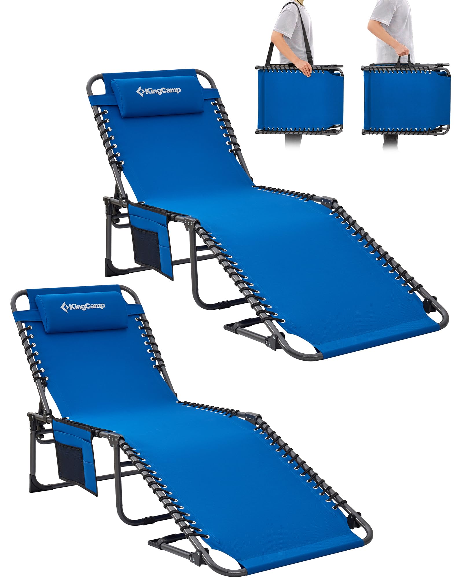 KingCamp Sonnenliege Klappbar 5-Verstellbarer Rückenlehne, Gartenliege klappbar Liegestuhl Strandliege Campingliege Klappbett mit Kopfkissen für Strand Garten Terrasse Pool Camping Outdoor Indoor