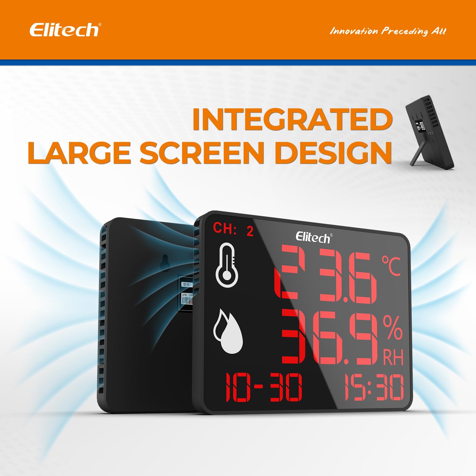 Elitech Termómetro higrómetro digital con doble sonda externa, 2 x 2 m, grabadora Bluetooth 30.000 puntos, gran pantalla para almacén, invernadero, laboratorio, DR-230-THDE