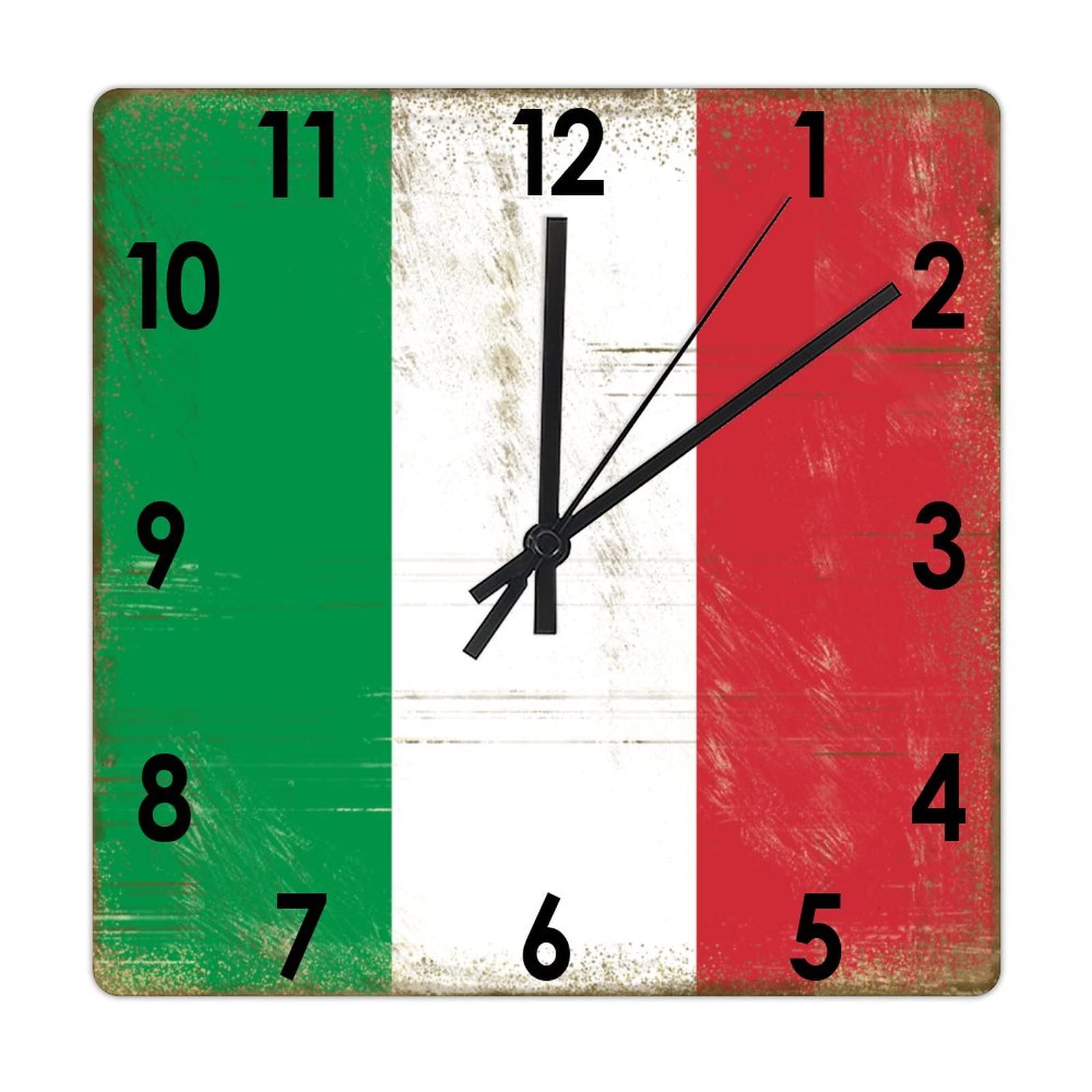 Horloge murale en bois drapeau Italie silencieuse de 38 cm pour decoration salon