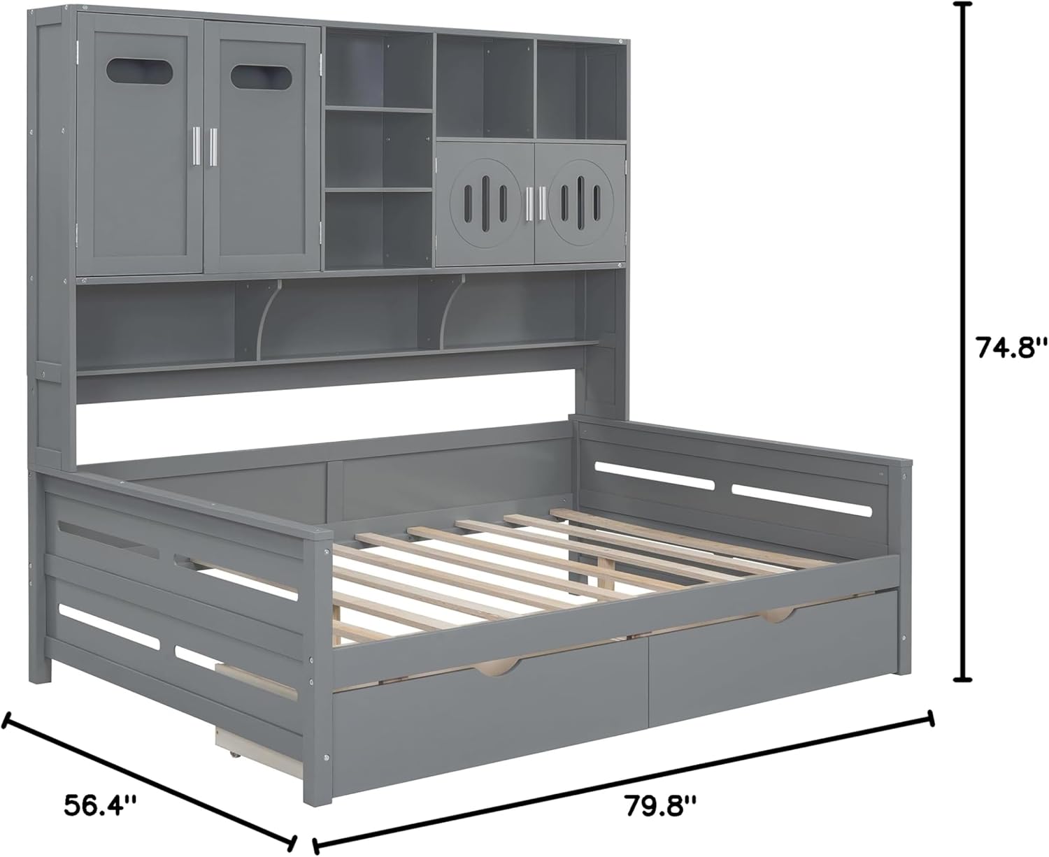 Merax Full Size Wooden Daybed with 2 Drawers, and All-in-One Cabinet and Shelf, Gray