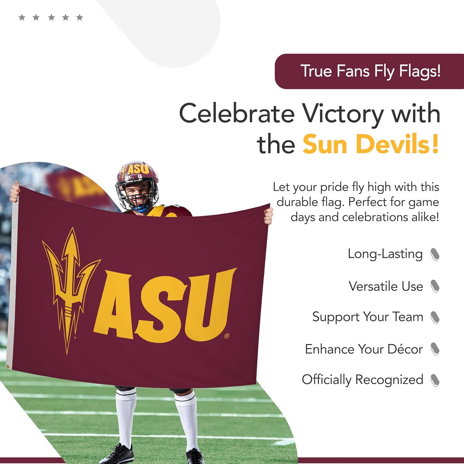 Arizona State Sun Devils College Sports Printed Flag - NCAA Licensed - Nylon - School Banner (Maroon, Gold) (5' x 8')