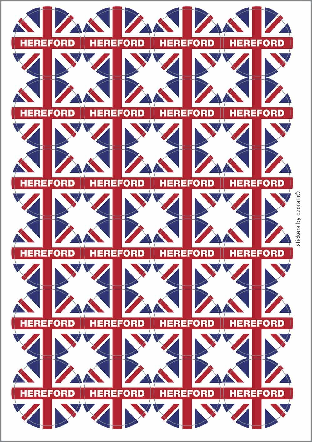 Hereford Union Jack Circular Matt Paper Stickers A4 Sheet of 24 (Each Sticker is 45mm Diameter)