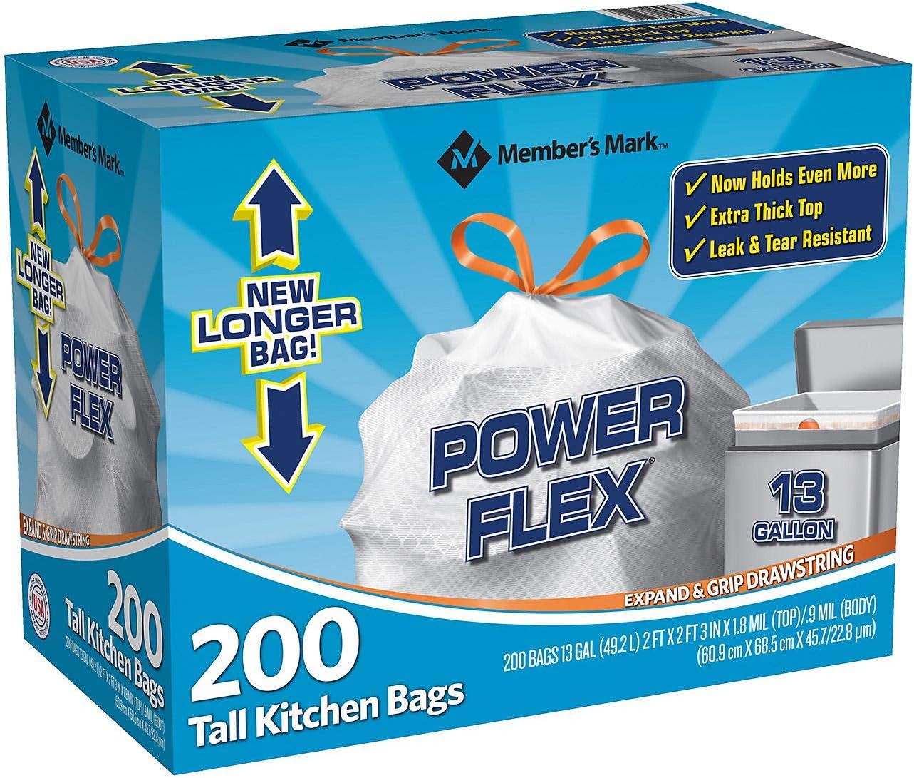 Member's Mark Power Flex Tall Kitchen Simple Fit Drawstring Bags