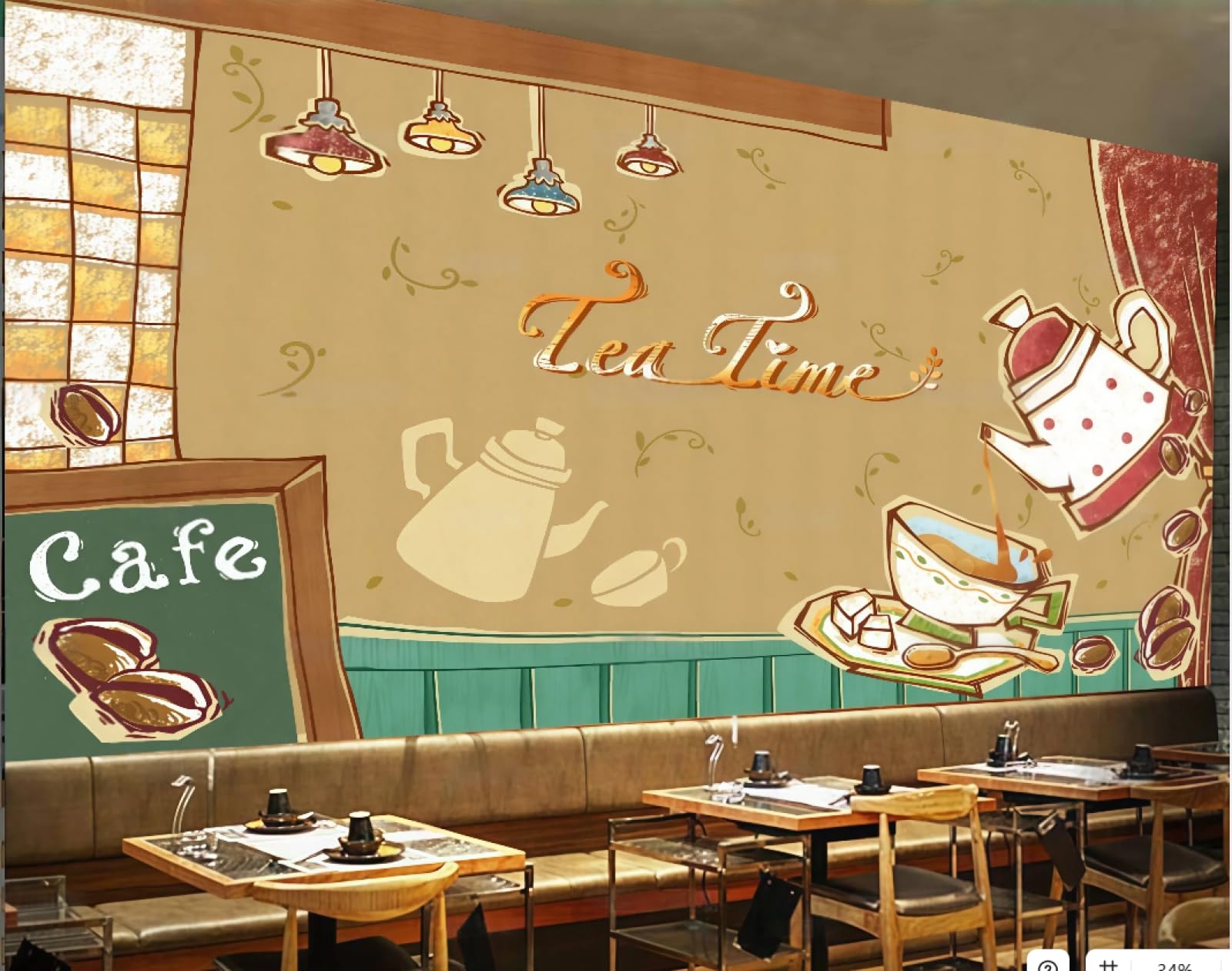 XDOUBAO Wallpaper Retro Hand-Painted Coffee Theme Dessert Bakery Drink Shop Afternoon Tea Western Restaurant Background Wall Wallpaper Coffee Shop Mural,3D,150x105cm