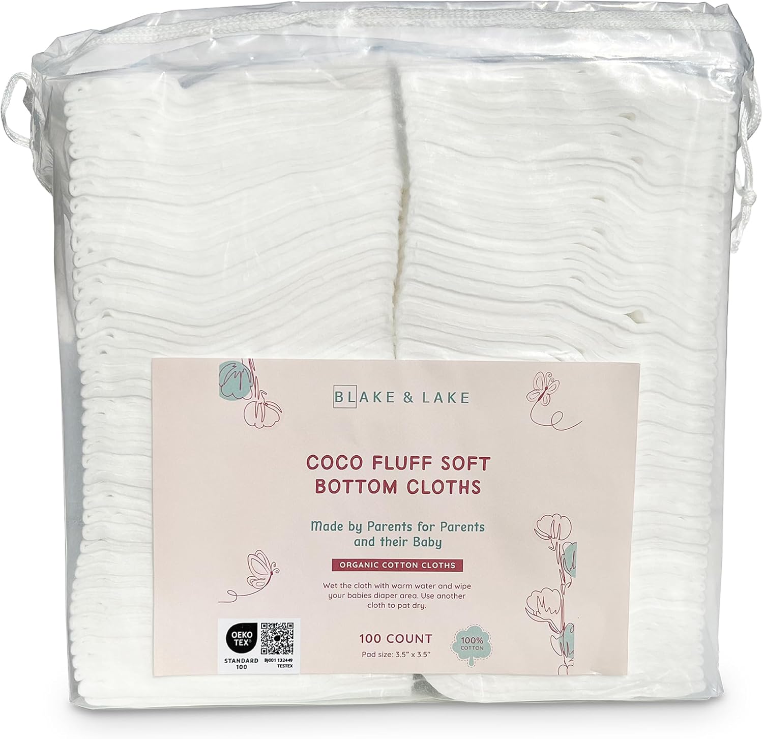 Large, absorbent organic cotton wipes for babies. Low Tox Large, absorbent organic cotton wipes for babies. Low Tox
