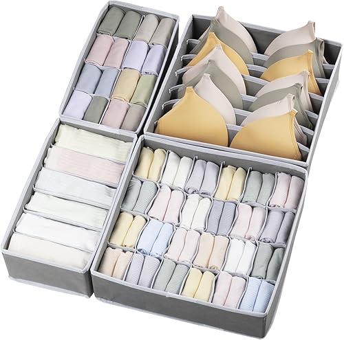 4 organizadores plegables de cajones de ropa interior y brasieres, divisores de cajones de ropa interior, cajones de armario de tela, divisores para