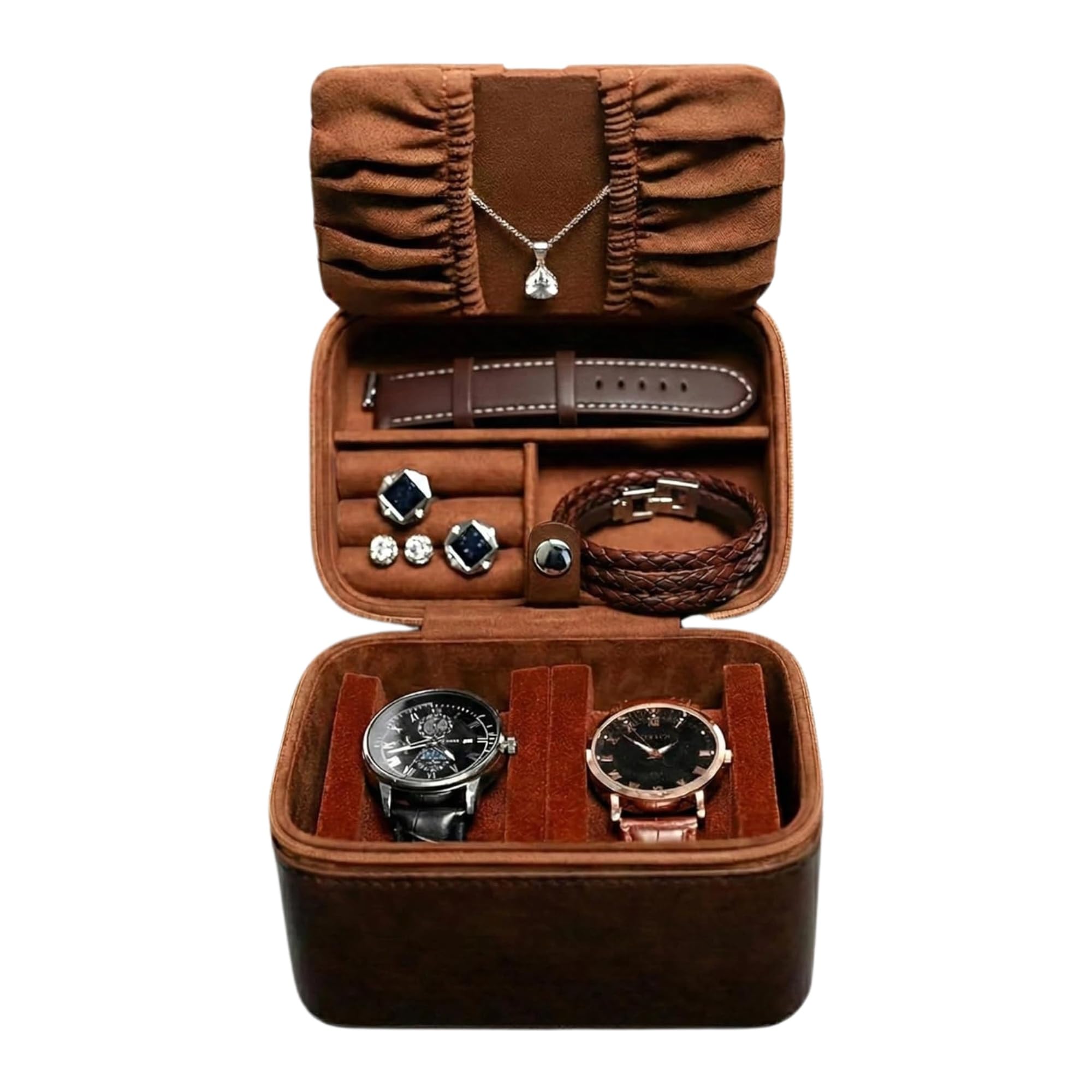 Boîte à montres pour homme 2 slots et rangement bijoux