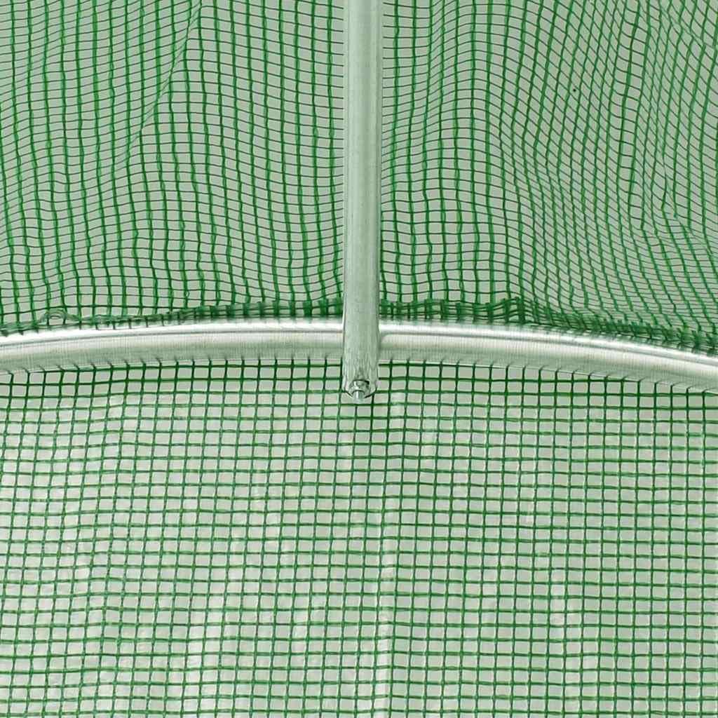 Szklarnia ze stalową ramą, zielona, 60 m², 12 x 5 x 2,3 m, z pokrywą PE, 3 m z zwijanymi drzwiami i 4 oknami z siatki dla optymalnej cyrkulacji powietrza