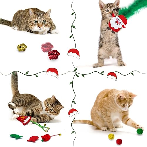 Miniatura 6 de Calcetines de Navidad para gatos, paquete de 10 juguetes navideños para gatos de interior, incluye juguetes de hierba gatera, bolas y juguetes de