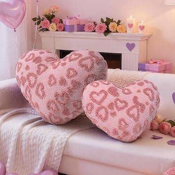 Lanpn Valentines Day Heart Pillows 2Pcs, Love Heart Shaped Pillow Plush Throw Pillow Decorative Cushion for Holiday Home Party Couch Bed Sofa Valentines Day Decor Light Pink,16.5x12in/14x10.5in