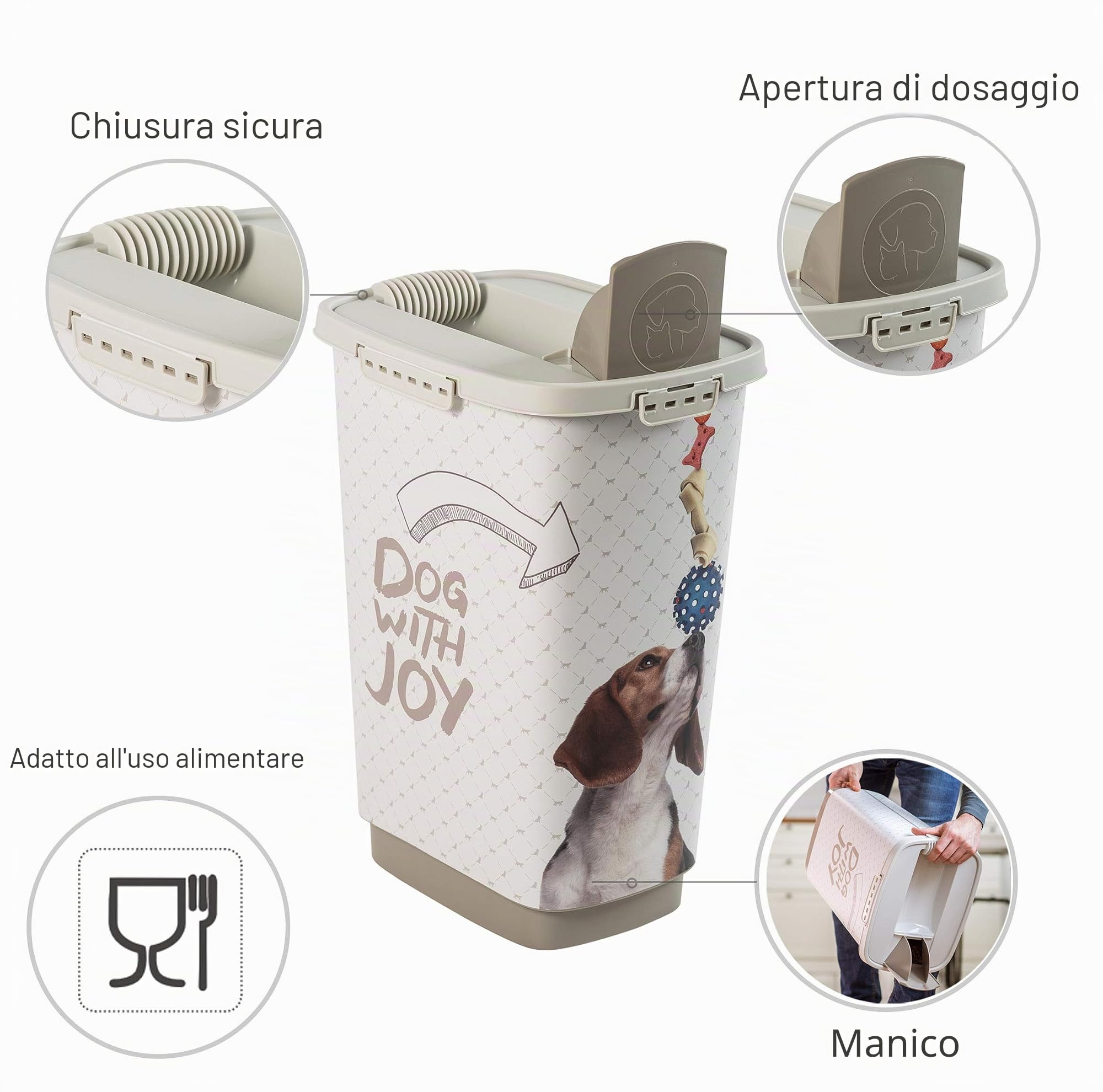 Rotho MyPet Cody Contenitore per Alimenti per Animali Domestici con Coperchio e Dispositivo di Versamento, Plastica (PP) senza BPA, Grigio (Antracite)/Bianco, 25 L, 33.0 x 25.0 x 46.3 cm