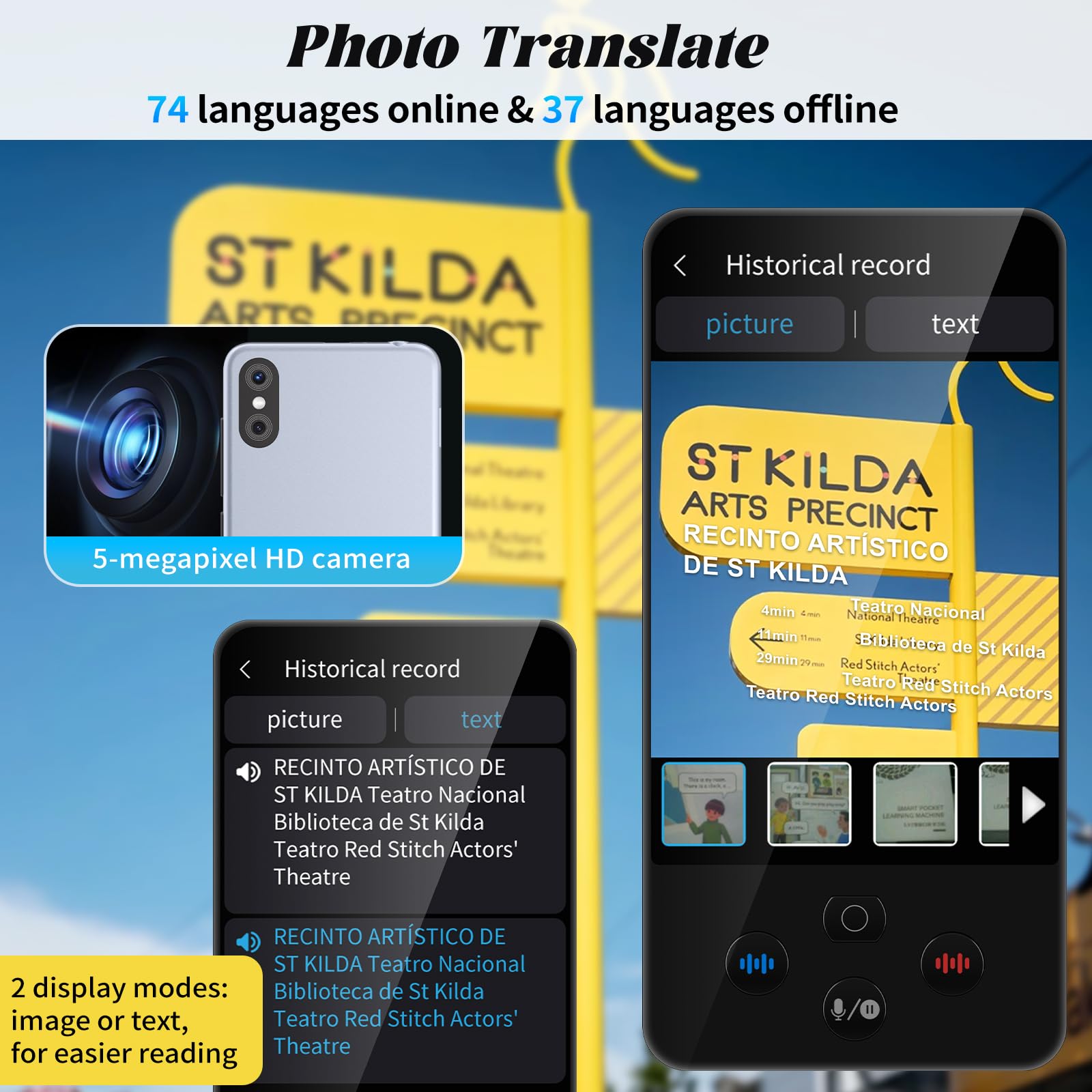 Traduttore Simultaneo Vocale Offline, 138 Lingue Traduttore Vocale Istantaneo Multilingue, Traduttore Istantaneo Vocale con Translator di Foto/Italiano offline, con 2000 mAh Batteria