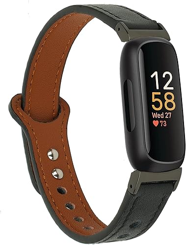 Miniatura 9 de Bandas de cuero compatibles con Fitbit Inspire 3 pulseras para mujeres y hombres, correa impermeable de repuesto de cuero genuino para reloj