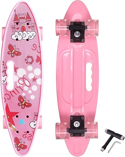 Miniatura 17 de Nattork Patinetas de 22 pulgadas Mini Cruiser Skateboard Completo Retro Patineta con ruedas coloridas iluminadas para niños, niñas, niños Azul