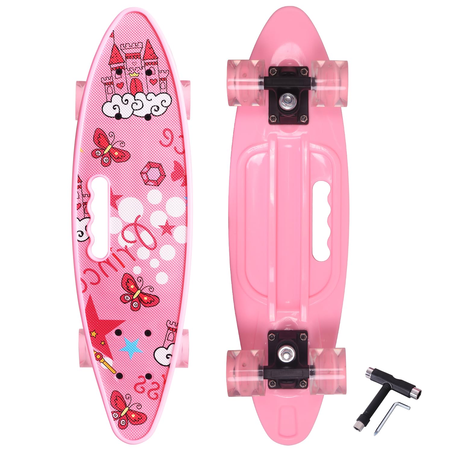 Nattork Skateboards 22 Inch Mini Cruiser Skateboard Complete Retro Skate Boards with Colorful Light Up Wheels for Kids Girls Boys Beginners