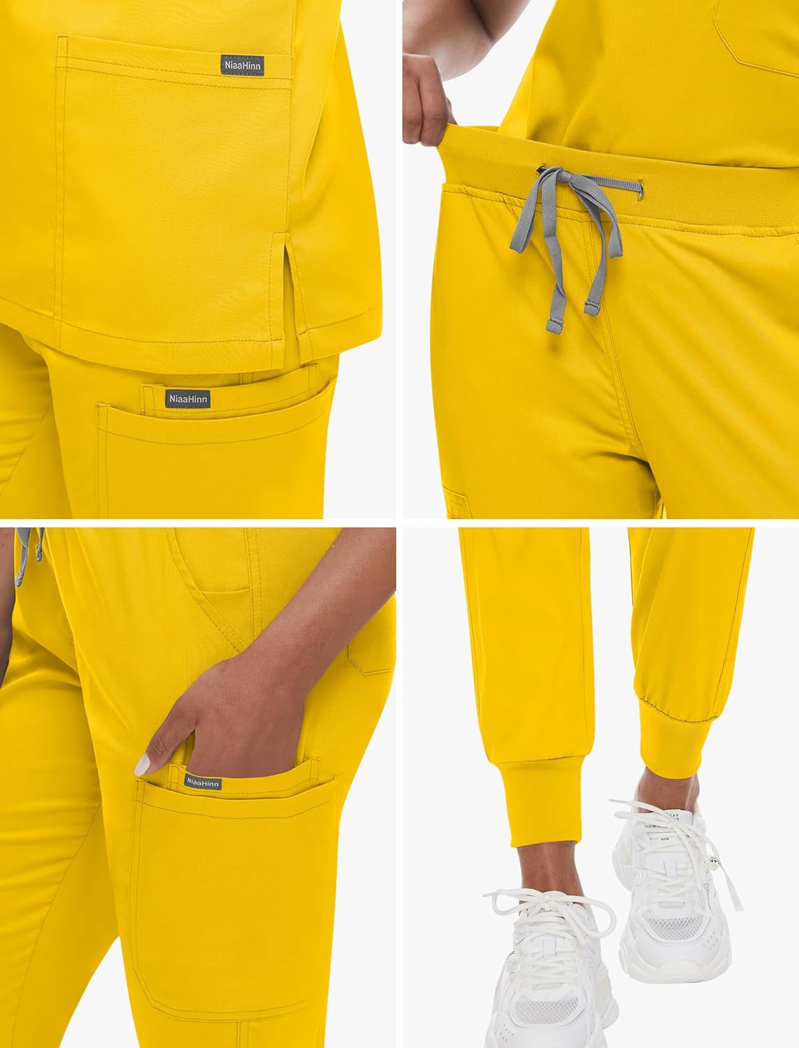 niaahinn Scrubs for Women Set - Stretch V-Neck Scrub Top & Jogger Pant Uniform with 8 Pockets - Image 6