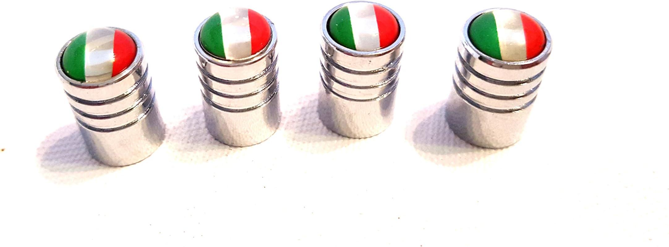 4x Schrader Valve Cap Valve Caps Chrome – Irish Flag IR Éire Logo Valve for all Vehicles Cars, Trucks, Bus Models Set of 4