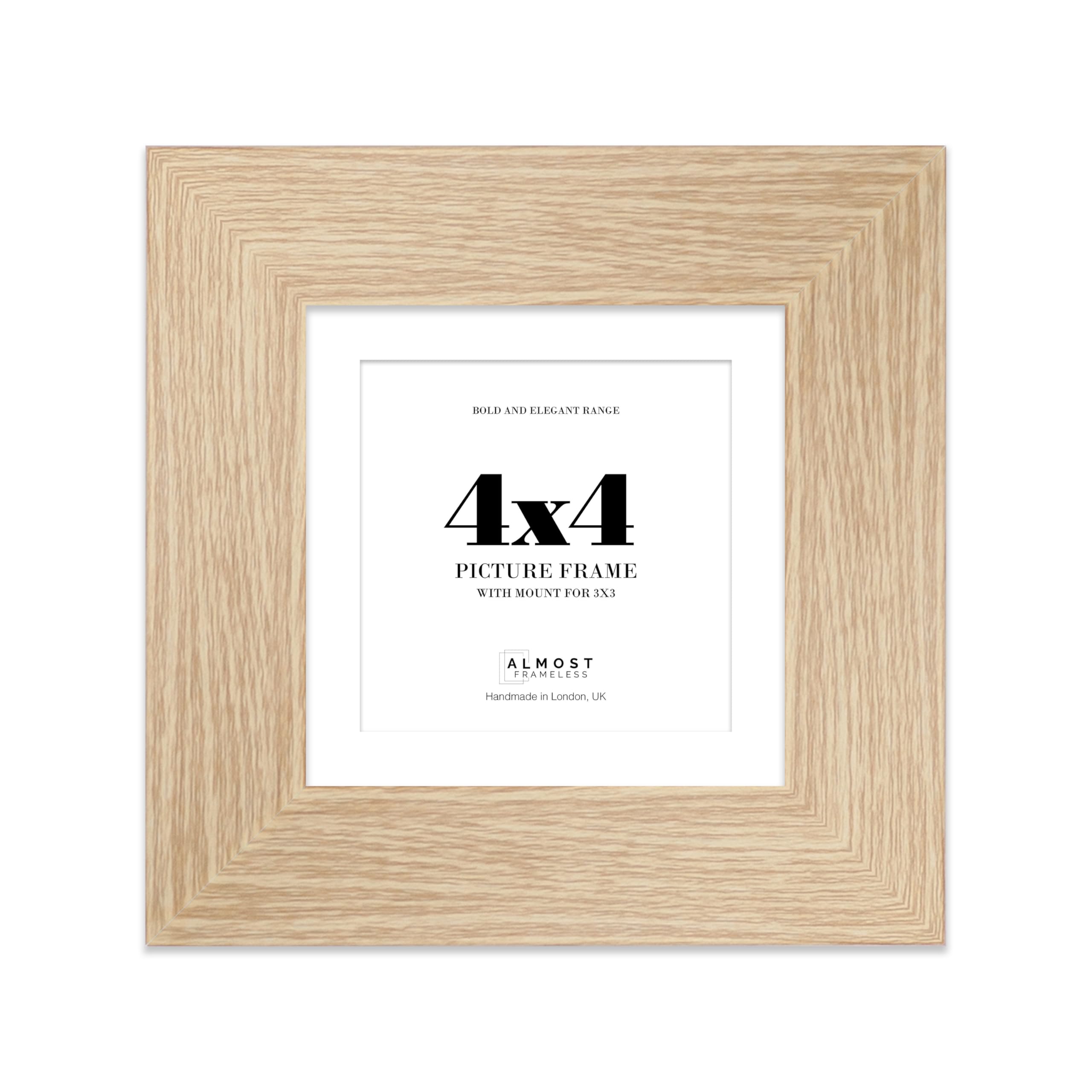 4x4 Oak Square Frame With Mount for 3x3 Pictures 28mm Edge Frame Display with Wall Hooks and Kickstand, 1 Pack