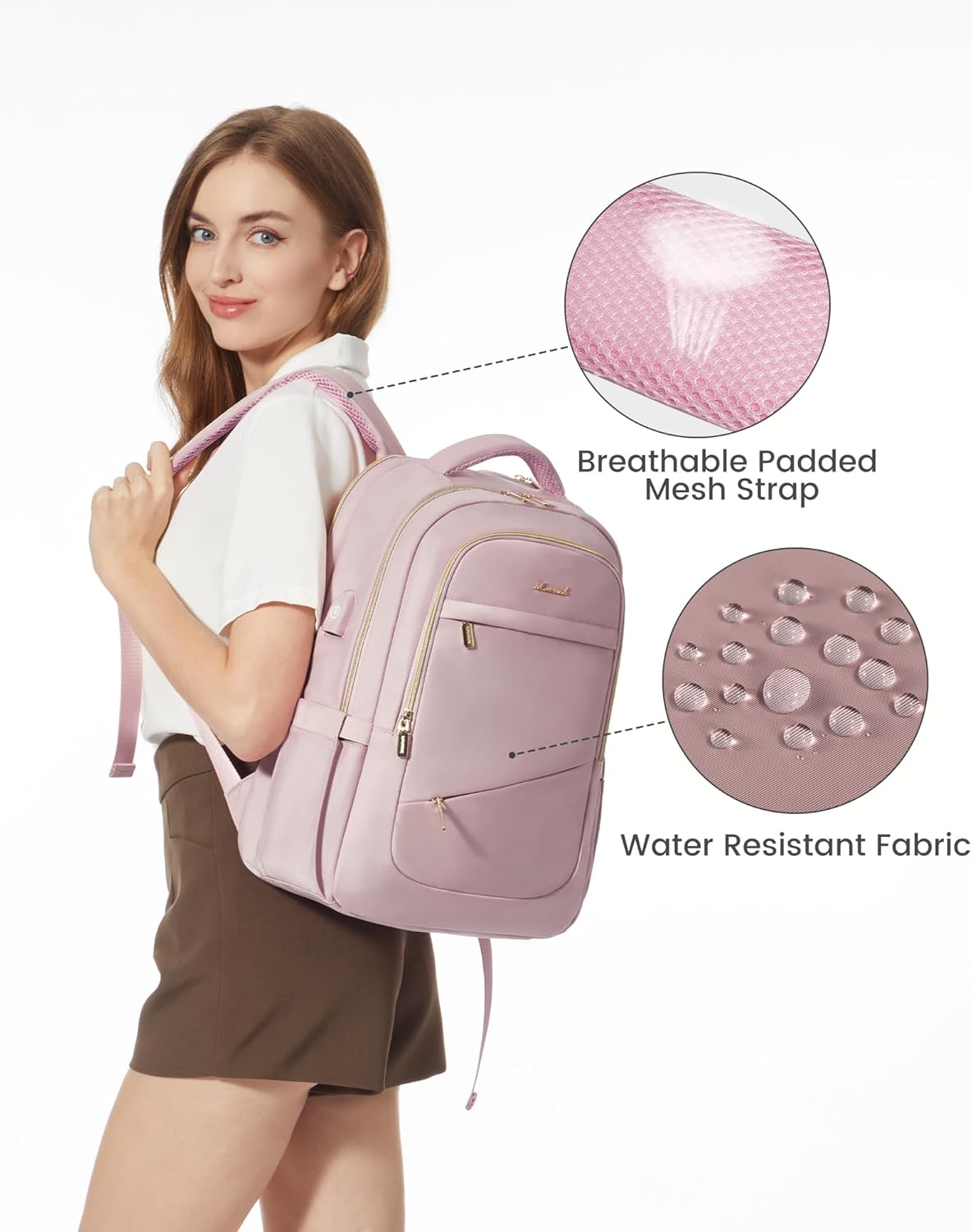 LOVEVOOK Laptop Backpack for Women, Slim Business Laptops Bag with Separate Computer Compartment Stylish Daypack for College Work Travel, Fits 15.6" Laptop - Image 2