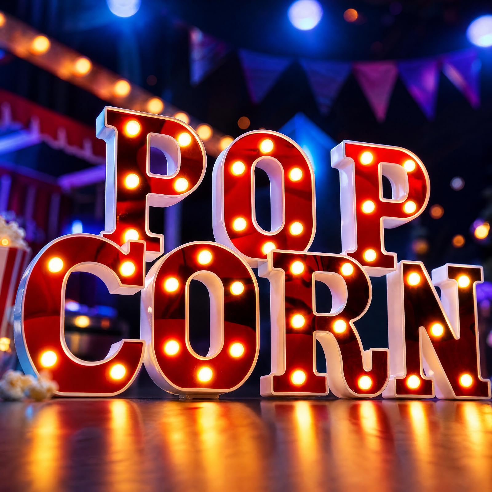 Aurelema Popcorn-Leuchtbuchstaben, Partydekoration, batteriebetrieben, Festzelt, beleuchtetes Schild, LED-Alphabet, Buchstabenlichter für Nachtparty, Tischdekoration, Zubehör