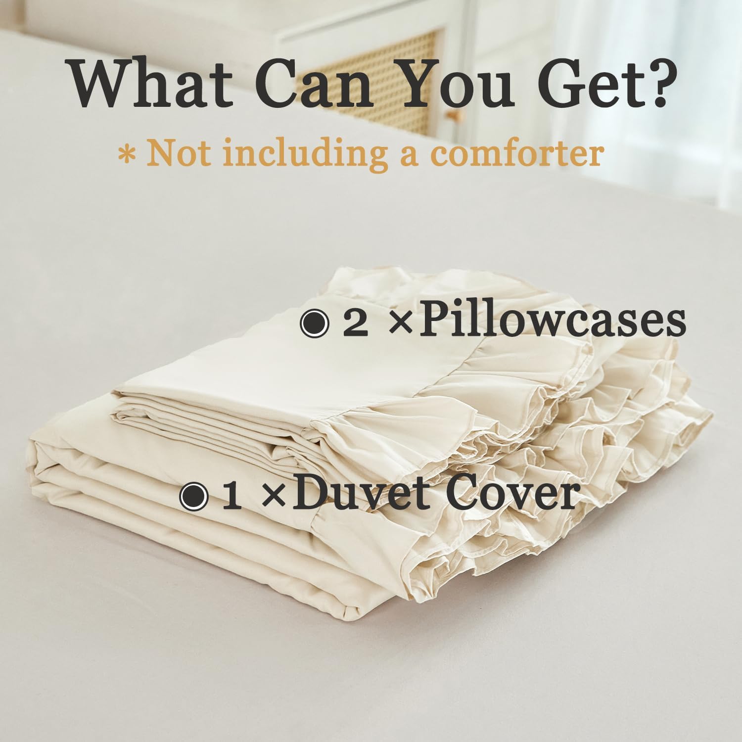 Ruffle Twin Duvet Cover for Girls Beige Kids Duvet Covet Set 3 Pieces Shabby Chic Bedding Cover Set for Kids Teens Room Decor(Beige, Twin)