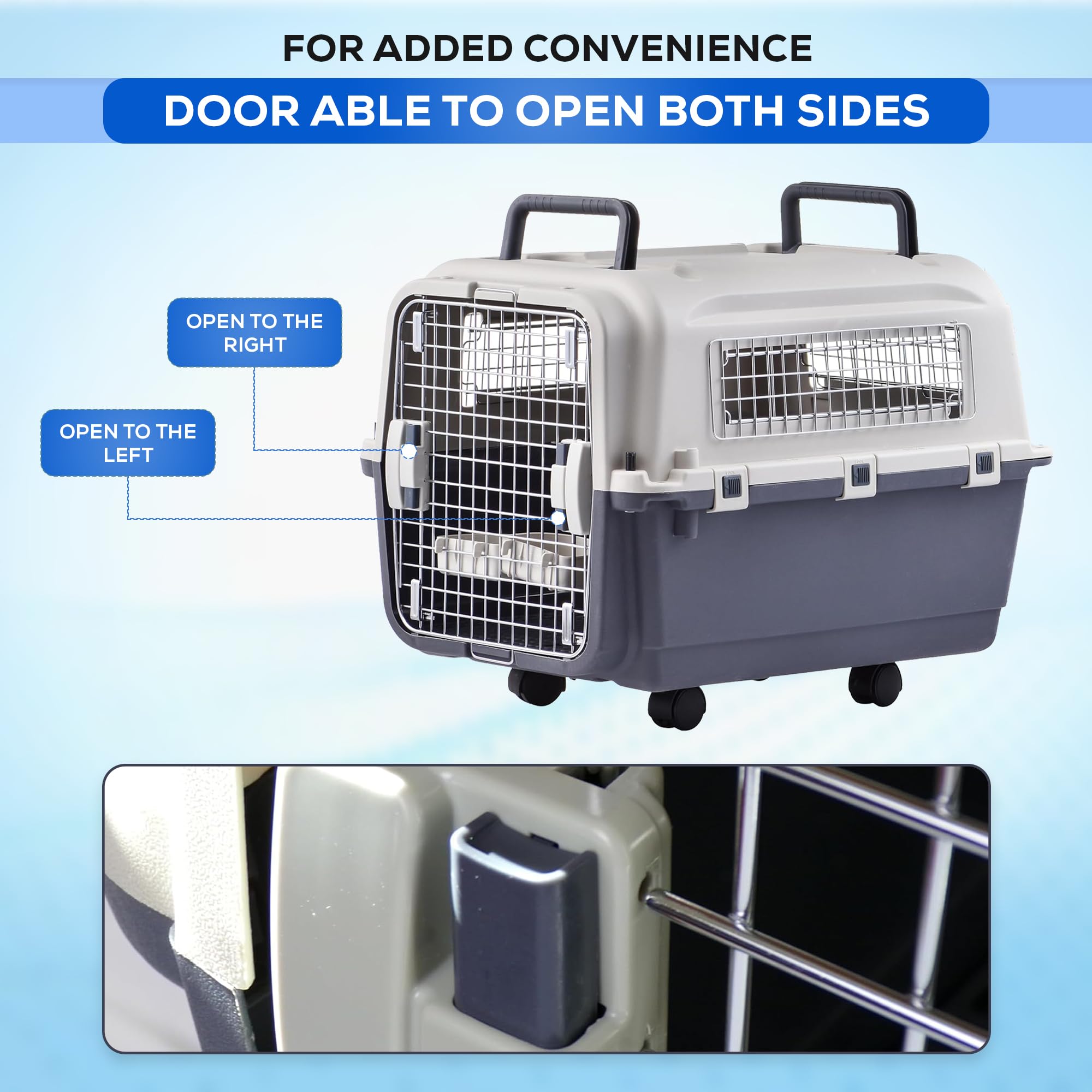 Lanco - Transportín para Perro Grande portatil y Transpirable de Plastico. para Mascotas Perros. Material Resistente. Medidas 89x61x74 cm. Dos Asas. Color Gris y Blanco.