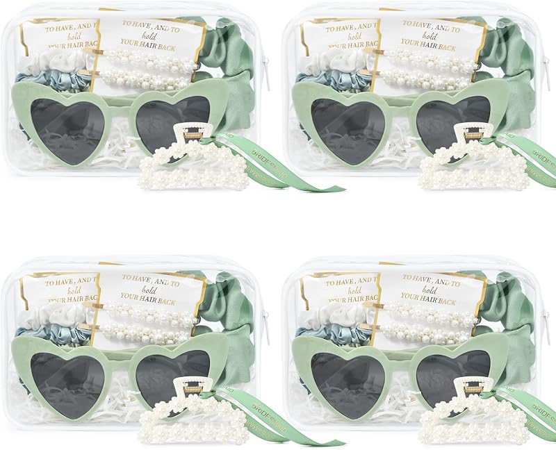 DEEKA Necessaire transparente com zíper e acessórios de cabelo, Sage Green, Pacote com 4
