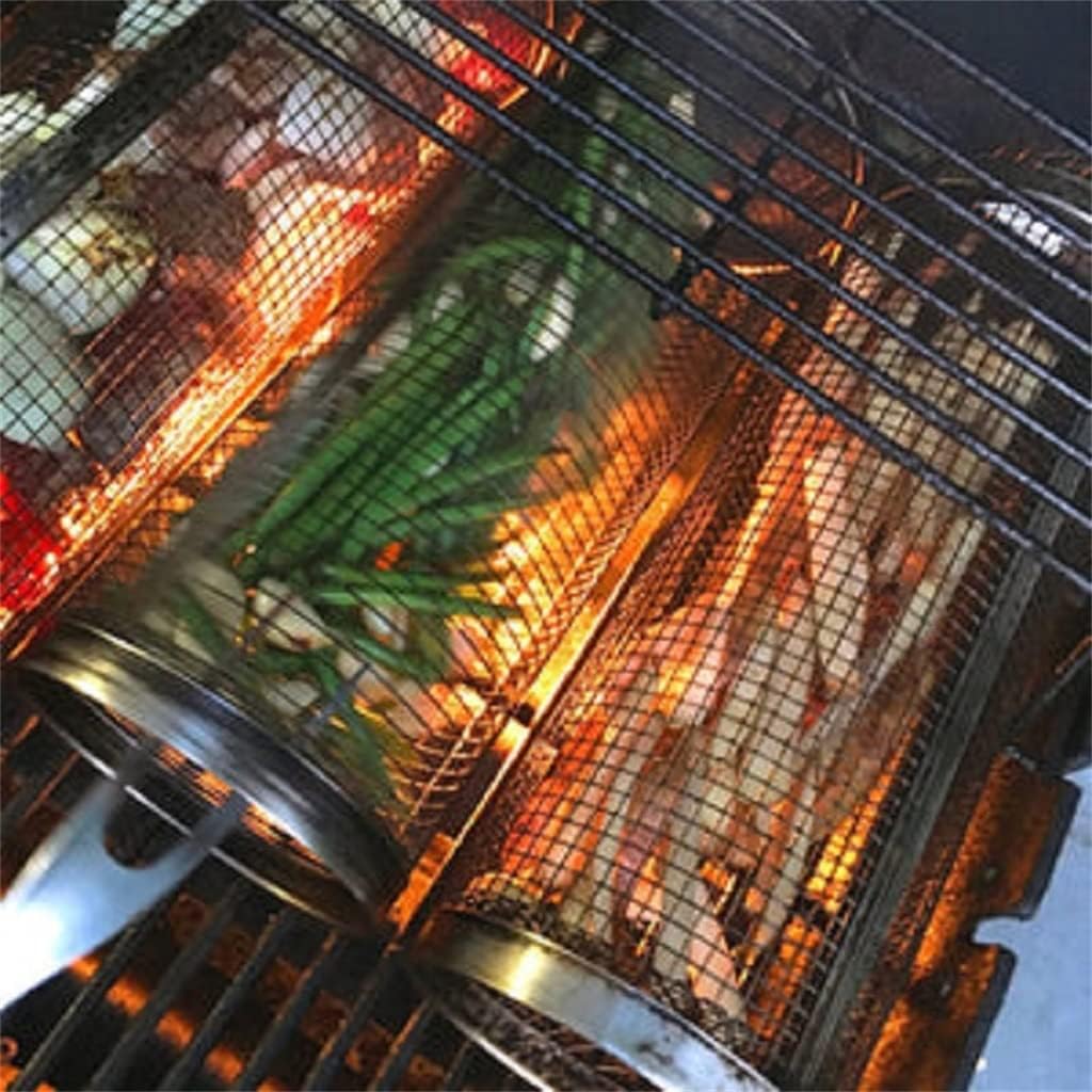 2pcs 360° BBQ Grill Basket Cage Stainless Steel Hollow Out Roaster Racks Baking Grilling Tools