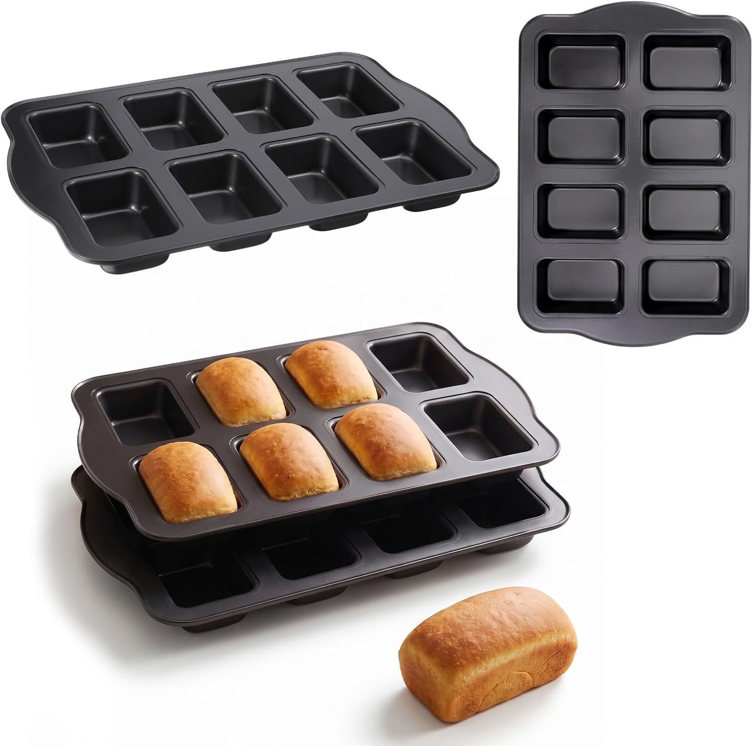 4Pcs Mini Loaf Baking Pans 8-Cavity, Nonstick Small Cornbread Pan