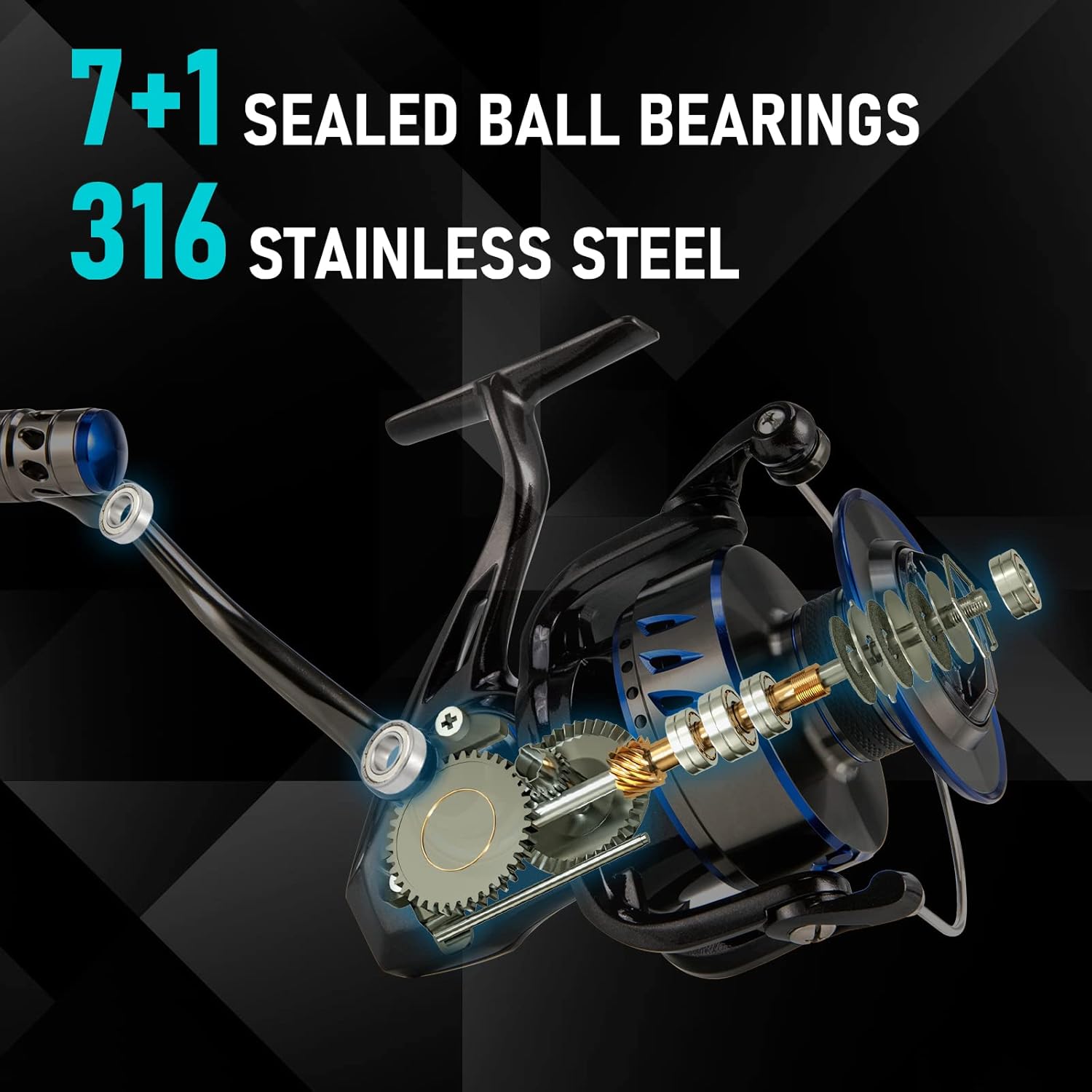 Dr.Fish Poleax Saltwater Spinning Reel, IPX6 Waterproof, Braid Ready Spool, Sealed Carbon Fiber Drag Max 55LB, 168 Hrs Salt Spray Test, 7+1 Stainless Steel Ball Bearings Full Aluminum Body