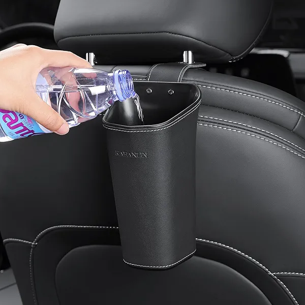KAFANLIN Car Trash Can Backseat Front Back Seat Door Center Console Armrest Passenger Glovebox Organization Storage Trash Bin Cute Black Mini Small Garbage Can Umbrella Holder (hook hanging)