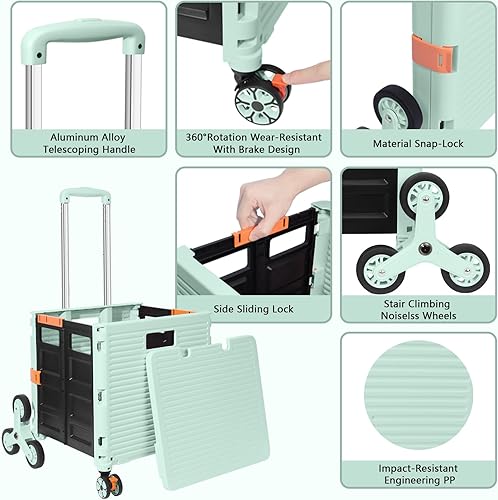 Miniatura 260 de FELICON SELORSS - Carrito plegable portátil con ruedas para subir escaleras y ruedas giratorias de 360°, mango telescópico, caja de plástico