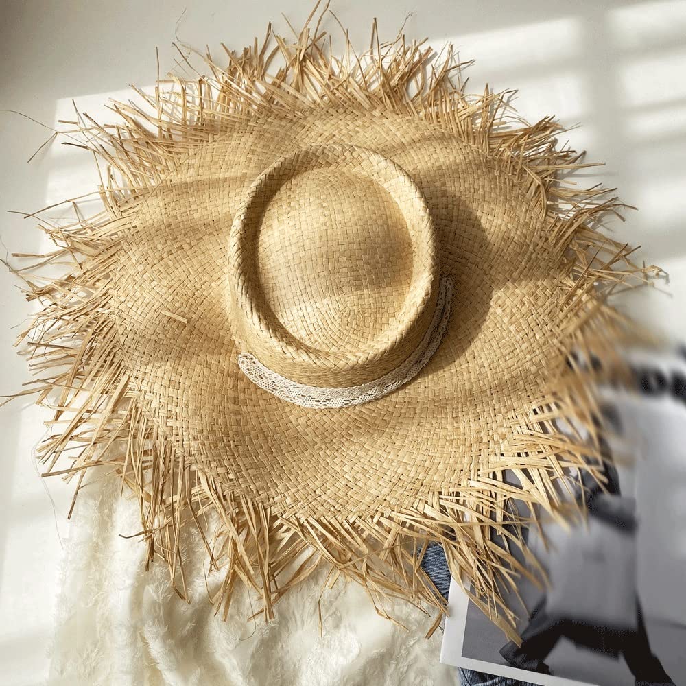 Cappello Estivo in Rafia Cappello da Donna Cappello da Sole con Protezione Solare a Tesa Larga Femminile