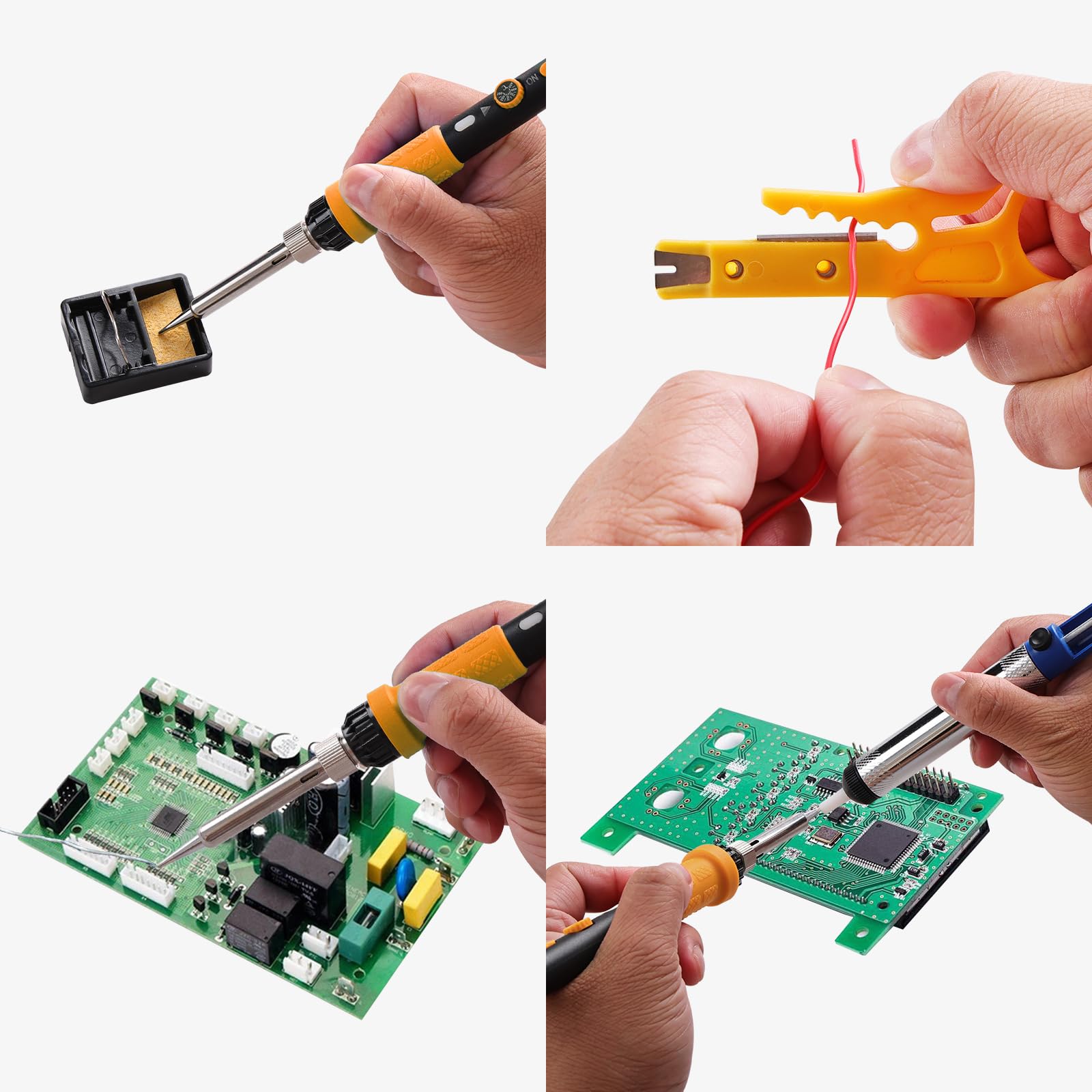 Kit de fer à souder avec multimètre numérique LCD, fer à souder 60 W avec 5 pointes de rechange, support, pompe à dessouder, étain, pince à dénuder, pincette, ruban adhésif, sac à outils