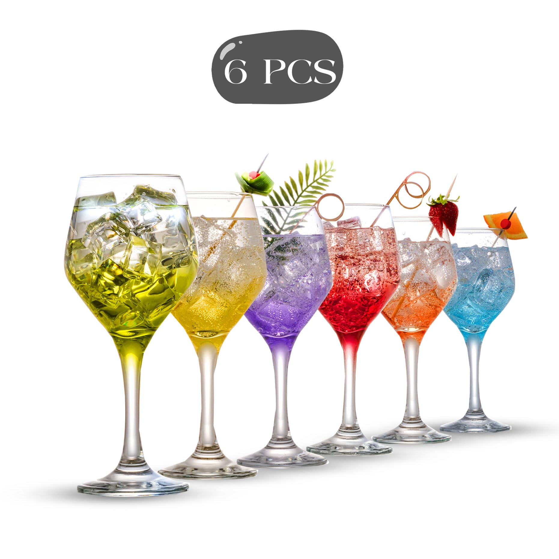 Set di 6 Bicchieri da Vino Colorati (330 ml/11oz) Bicchieri da Cocktail, Champagne, Martini, Coupé, Bicchieri Aperol Spritz, Vetreria a Stelo Lungo