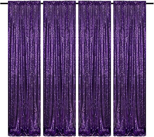Miniatura 38 de Cortinas de fondo de lentejuelas negras con purpurina de 2 x 8 pies, 4 paneles para decoración de bodas, fiestas de cumpleaños, despedidas de Negro
